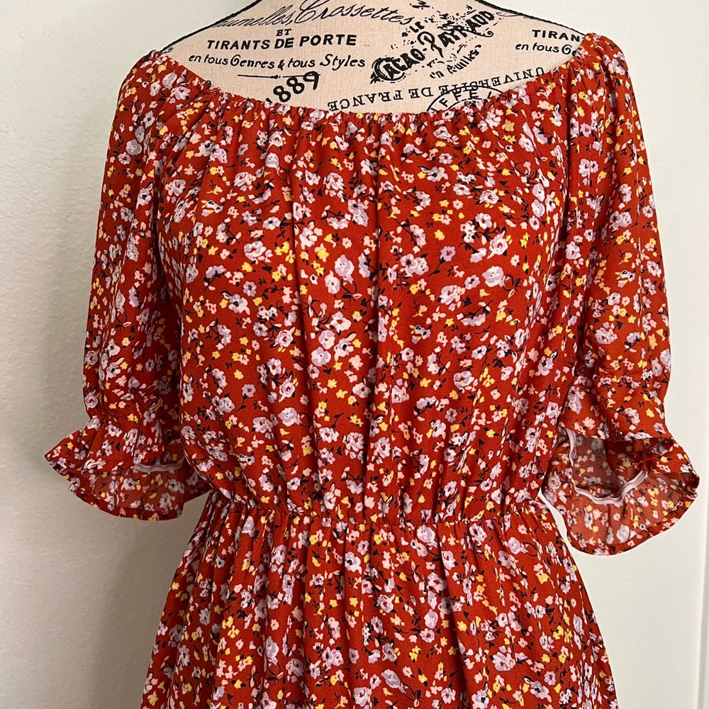 Orange Floral Midi Dress